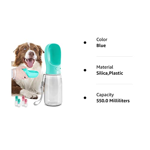 MalsiPree Dog Water Bottle, Lightweigh, Leak Proof Portable Travel Dog Water Dispenser - Perfect Puppy Drinking Bowl On The Go for Outdoor Walking and Hiking - Pet Accessories (19oz, Blue)