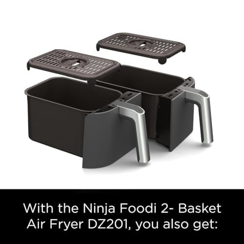 Ninja DZ201 Foodi 8 Quart 6-in-1 DualZone 2-Basket Air Fryer with 2 Independent Frying Baskets, Match Cook & Smart Finish to Roast, Broil, Dehydrate & More for Quick, Easy Meals, Grey