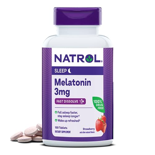 Natrol Melatonin 3mg, Strawberry-Flavored Dietary Supplement for Restful Sleep, 150 Fast-Dissolve Tablets, 150 Day Supply