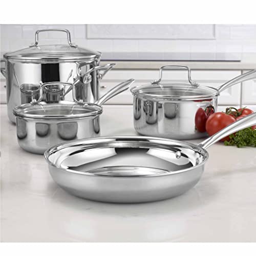 Cuisinart Classic Pots & Pans Set, 10 pcs Cookware Set with Saucepans, Saute pans, & Skillets- Tapered Rims for Drip Free Pouring & Cool Grip Handles, Stainless Steel, TPS-10