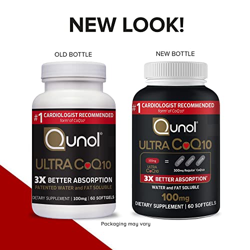 Qunol Ultra CoQ10 100mg Softgels- 3x Better Absorption Coenzyme Q10 Supplements - Antioxidant Supplement for Vascular and Heart Health & Energy Production - 2 Month Supply - 60 Count