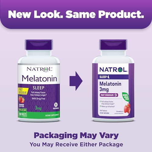 Natrol Melatonin 3mg, Strawberry-Flavored Dietary Supplement for Restful Sleep, 150 Fast-Dissolve Tablets, 150 Day Supply