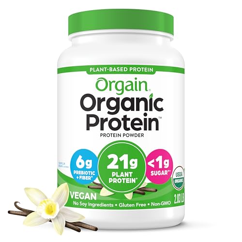 Orgain Organic Vegan Protein Powder, Vanilla Bean - 21g Plant Based Protein, Gluten Free, Dairy Free, Lactose Free, Soy Free, No Sugar Added, Kosher, For Smoothies & Shakes - 2.03lb