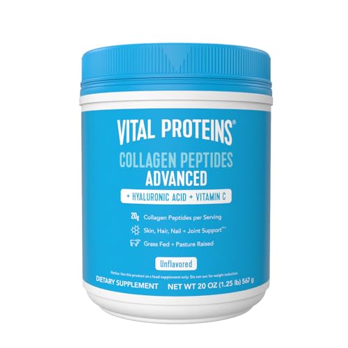 Vital Proteins Collagen Peptides Powder with Hyaluronic Acid and Vitamin C, Unflavored, 20 oz