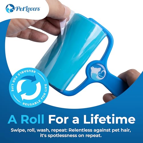 PetLovers EzRoll Reusable Lint Roller - Sticky for Life & Multi-Purpose Pet Hair, Dust, & Lint Remover for Clothing, Upholstery, & Cars - Sustainable, Washable & Efficient