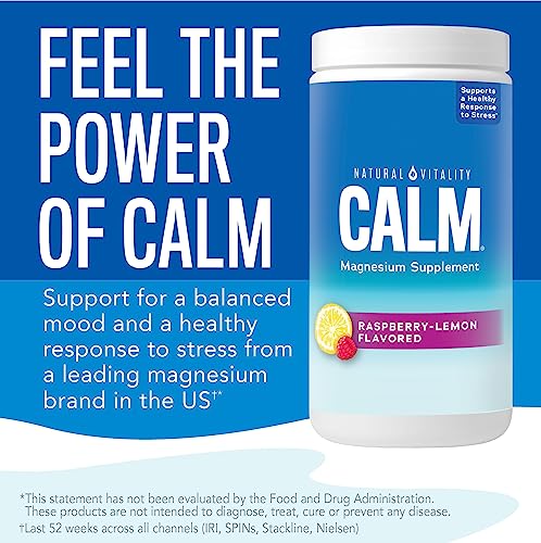 Natural Vitality CALM Magnesium Supplement Drink Mix Plus Calcium, Anti-Stress Drink Mix Powder, With Calcium, Vegetarian & Non-GMO, Raspberry Lemon, 8 oz