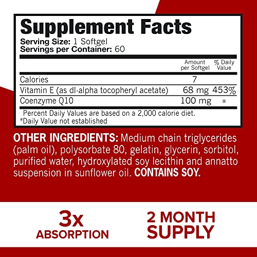 Qunol Ultra CoQ10 100mg Softgels- 3x Better Absorption Coenzyme Q10 Supplements - Antioxidant Supplement for Vascular and Heart Health & Energy Production - 2 Month Supply - 60 Count