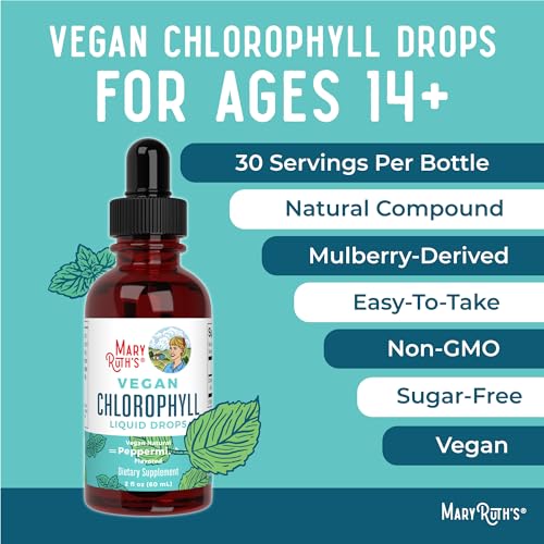 MaryRuth's Chlorophyll Liquid Drops | Clean Label Project Certified® | Vegan | Non-Diluted Liquid Chlorophyll| Mulberry Derived Supplement for Ages 14+ | Non-GMO | Delicious Minty Flavor | 2 Fl Oz