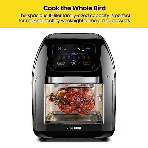 CHEFMAN Multifunctional Digital Air Fryer+ Rotisserie, Dehydrator, Convection Oven, 17 Touch Screen Presets Fry, Roast, Dehydrate, Bake, XL 10L Family Size, Auto Shutoff, Large Easy-View Window, Black