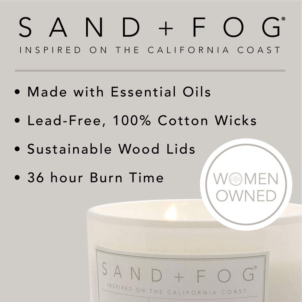 Sand + Fog Scented Candle - Vanilla Sandalwood – Additional Scents and Sizes – 100% Cotton Lead-Free Wick - Luxury Air Freshening Jar Candles - Perfect Home Decor – 12oz