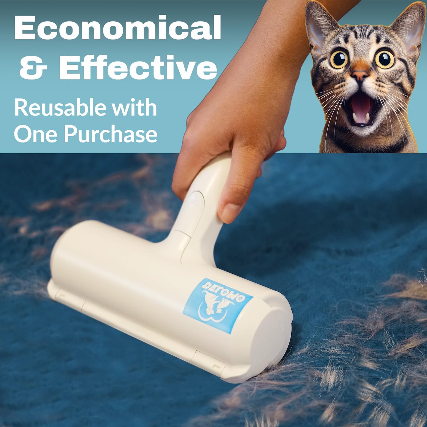 DELOMO Pet Hair Remover - Lint Roller for Pet Hair - Cat and Dog Hair Remover for Couch, Furniture, Carpet, Car Seat, Reusable Roller W/Self-Cleaning Base - Upgraded Animal Fur Removal Tool