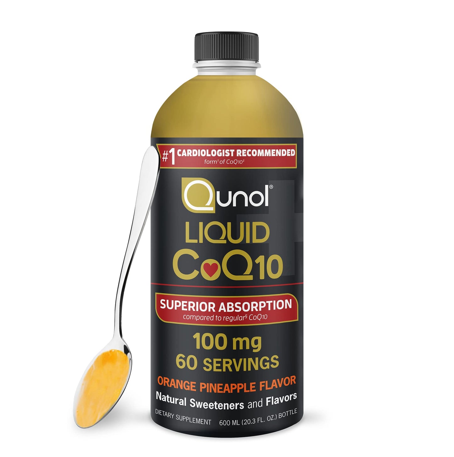 Qunol Liquid CoQ10 100mg, Superior Absorption Natural Supplement Form of Coenzyme Q10, Antioxidant for Heart Health, Orange Pineapple Flavored, 60 Servings, 20.3 oz Bottle