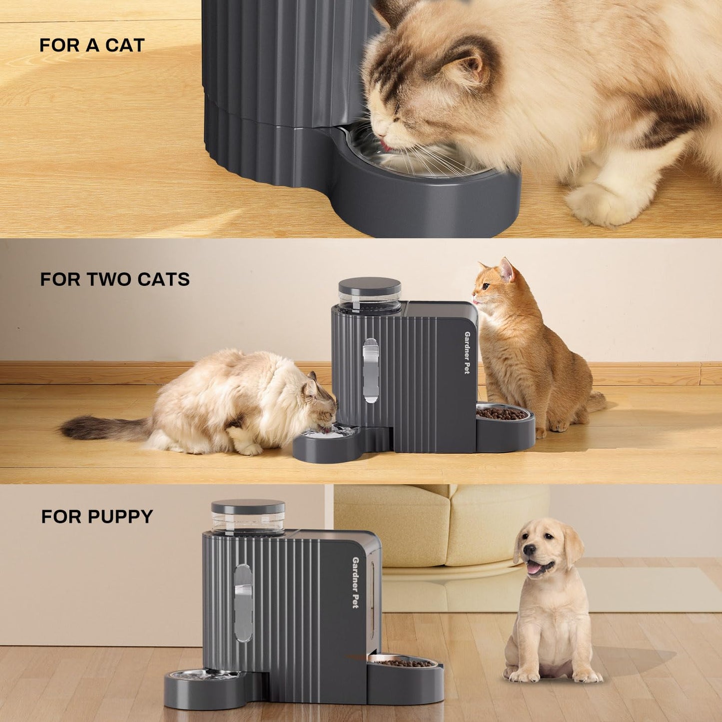 Gardner Pet Automatic Gravity Cat Food Feeder and Water Dispenser Stainless Steel Two-in-One Set Large Capacity Dispenser for Pets Dogs, Puppies, Kittens, Rabbits