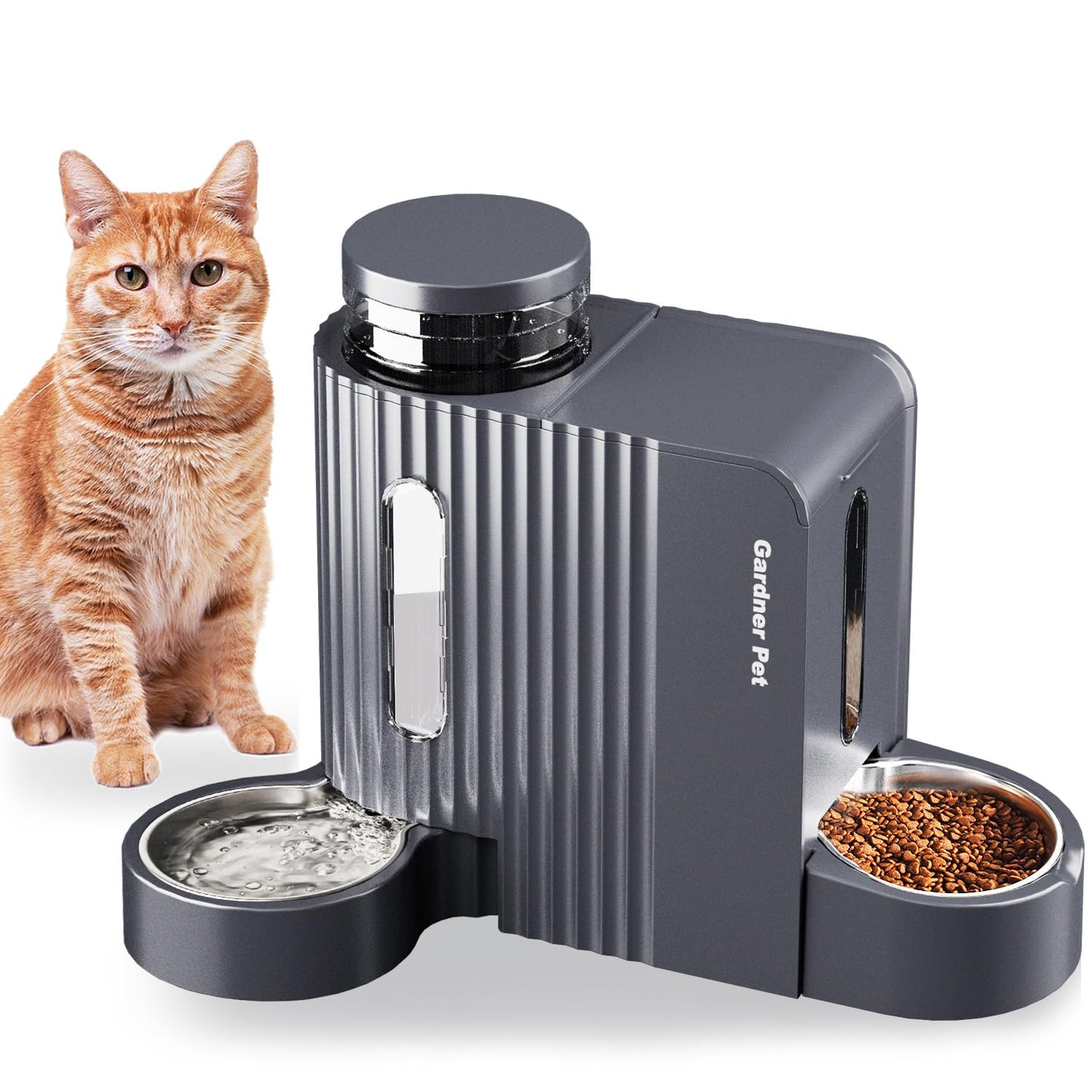 Gardner Pet Automatic Gravity Cat Food Feeder and Water Dispenser Stainless Steel Two-in-One Set Large Capacity Dispenser for Pets Dogs, Puppies, Kittens, Rabbits