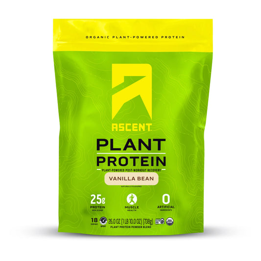 Ascent Plant Based Protein Powder - Non Dairy Vegan Protein, Zero Artificial Ingredients, Soy & Gluten Free, No Added Sugar, 4g BCAA, 2g Leucine - Vanilla, 20 Servings