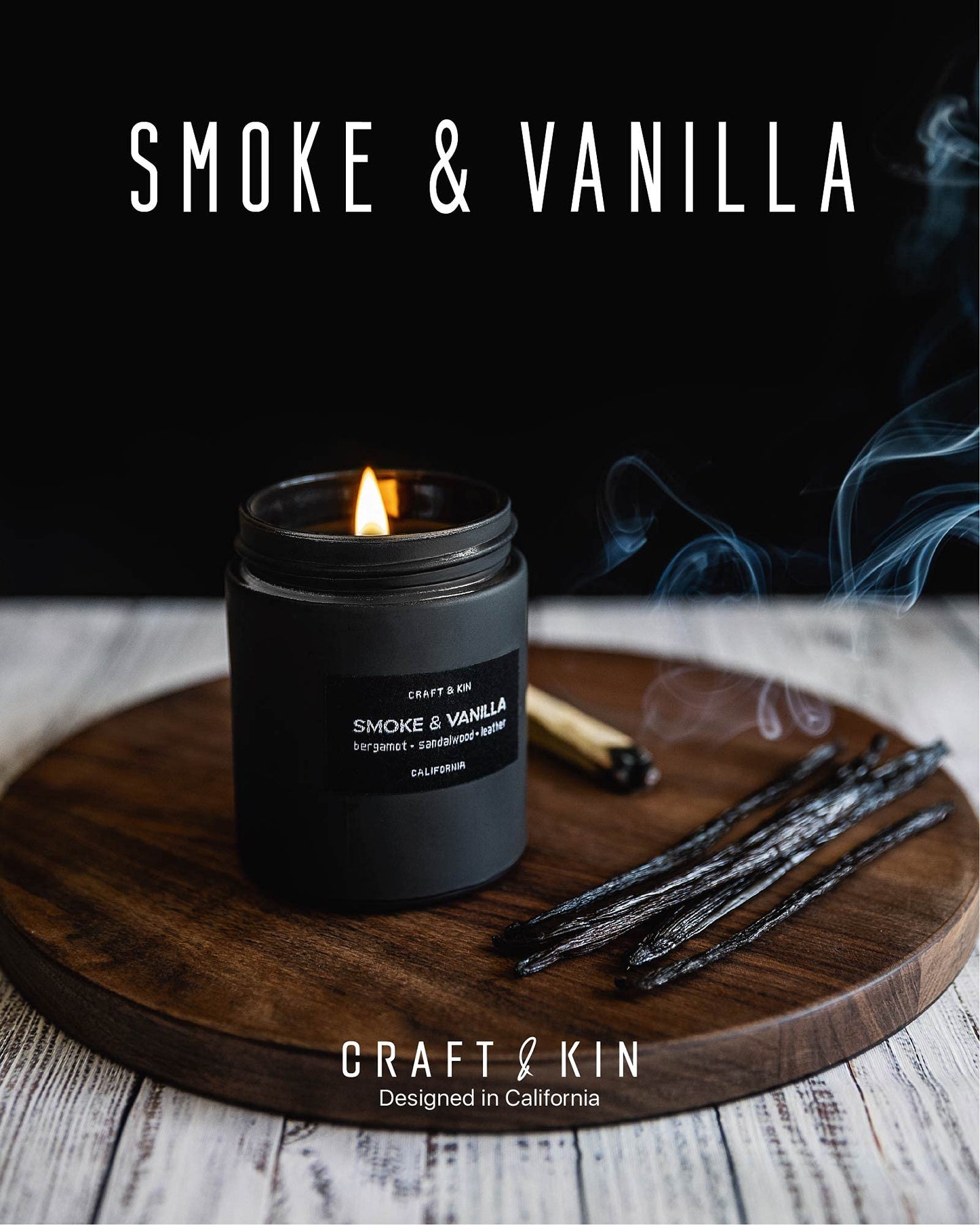 Scented Candles for Men | Wood & Vanilla Scented Candles | Spring Candles | Soy Candles for Home Scented | Masculine Candle, Wood Wicked Candles | Vanilla Candle in Black Jar