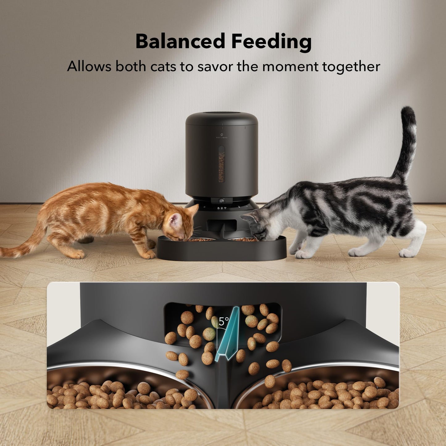 PETLIBRO Automatic Cat Feeder with Camera for Two Cats, 1080P HD Video with Night Vision, 5G WiFi Pet Feeder with 2-Way Audio for Cat & Dog, Low Food & Motion & Sound Alerts, Dual Tray, Black 5L